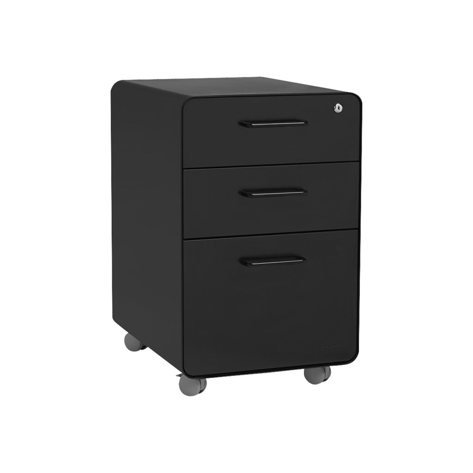 Poppin Stow 3-Drawer Mobile Vertical File Cabinet, Letter/Legal Size, Lockable, 24H x 15.75W x 20D, Black (101390)