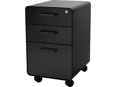 Poppin Stow 3-Drawer Mobile Vertical File Cabinet, Letter/Legal Size, Lockable, 24"H x 15.75"W x 20"D, Black (101390)