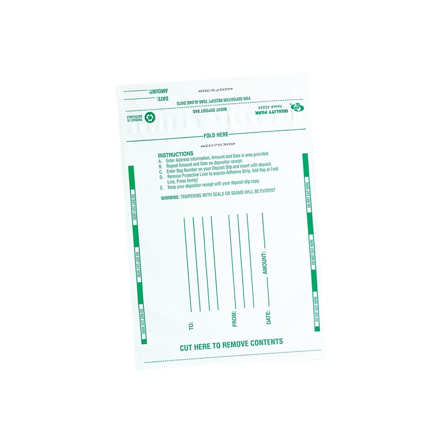Quality Park Night Deposit Bags, Opaque White, 100/Box (QUA45224)
