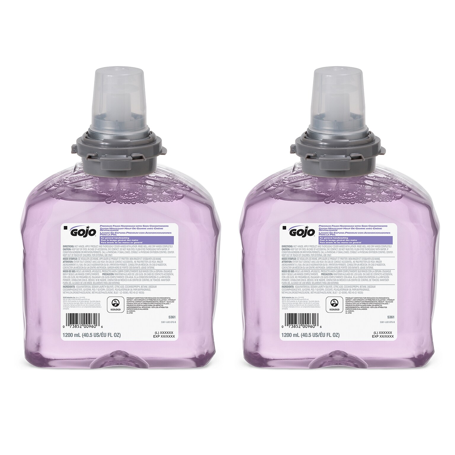 GOJO Premium Foaming Hand Soap Refill for TFX Dispenser, Cranberry Scent, 1200 mL, 2/Carton (5361-02)