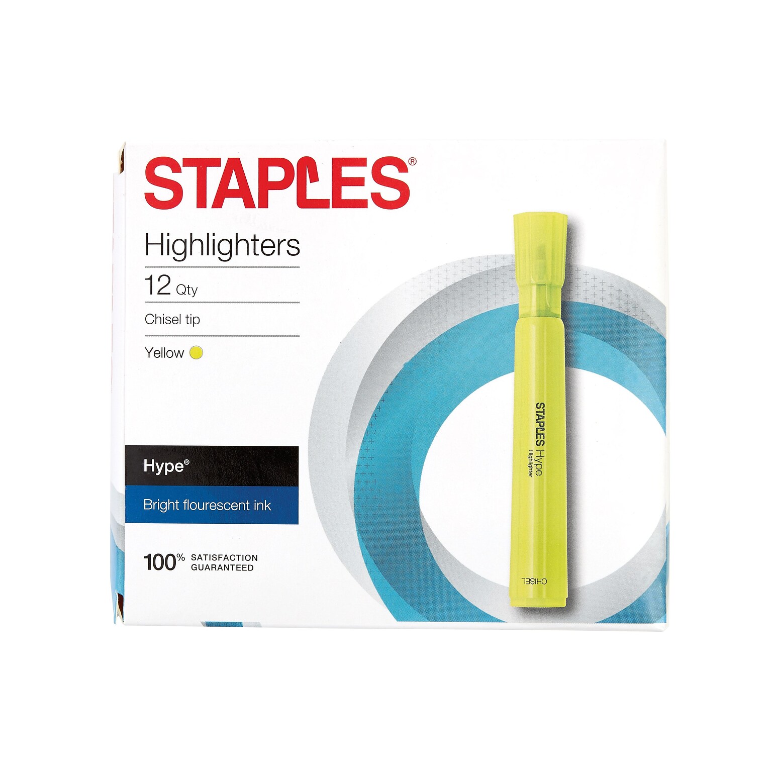 Staples Hype Tank Highlighters, Chisel Tip, Yellow, Dozen (29203-CC)