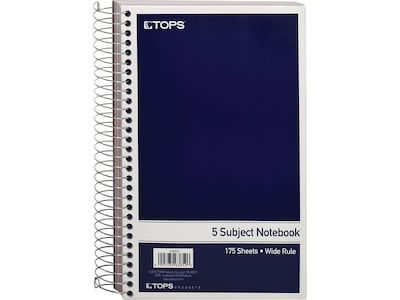 Oxford 5-Subject Subject Notebooks, 6 x 9.5, Wide Ruled, 175 Sheets, Blue (63859)