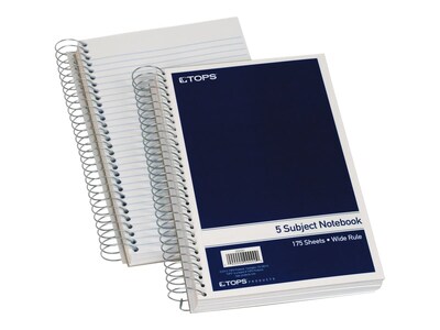 Oxford 5-Subject Subject Notebooks, 6 x 9.5, Wide Ruled, 175 Sheets, Blue (63859)