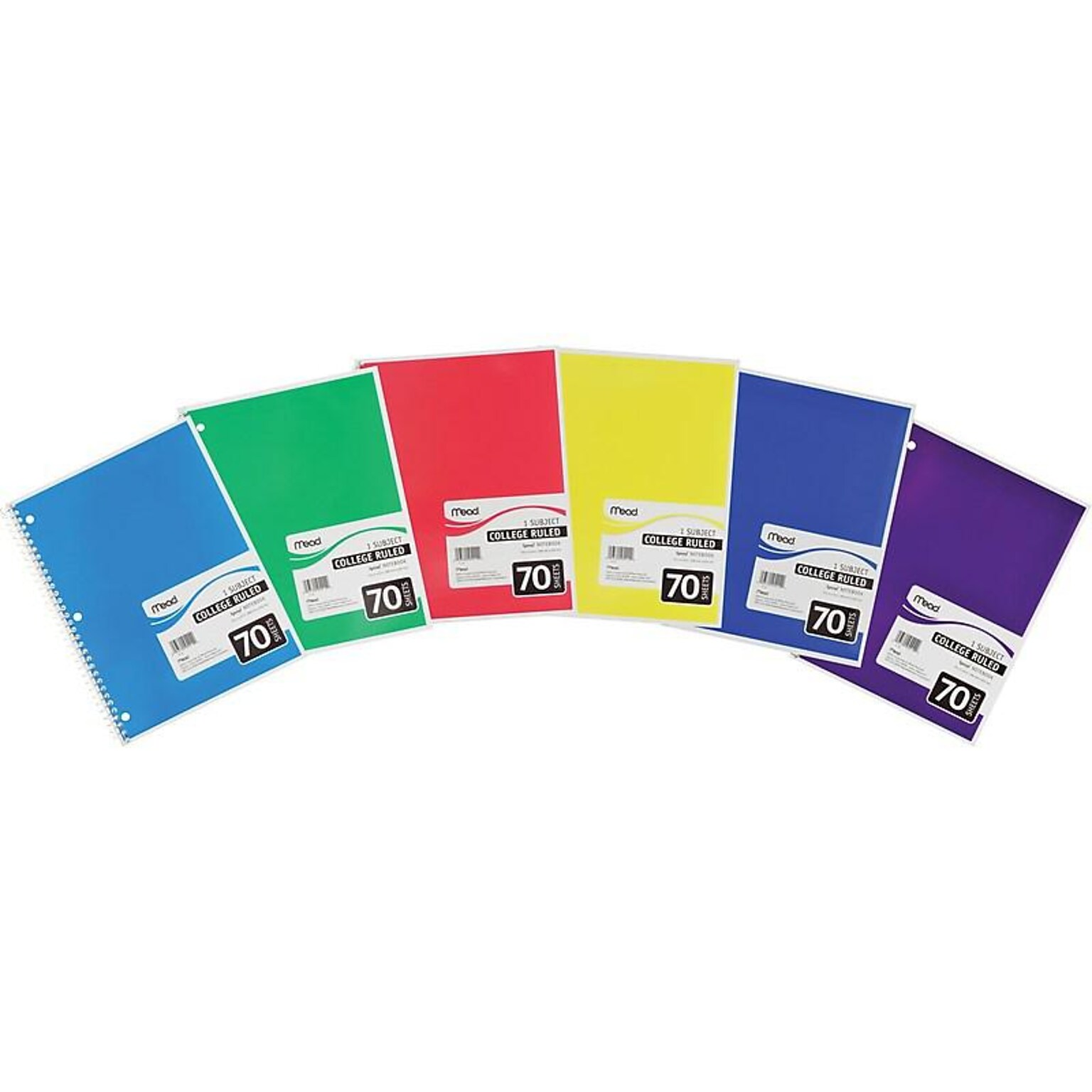 Mead 1-Subject Notebooks, 8 x 10.5, College Ruled, 70 Sheets, Each (MEA05512)