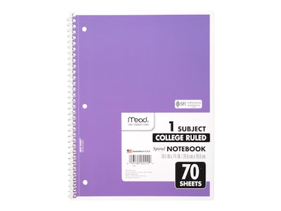 Mead 1-Subject Notebooks, 8 x 10.5, College Ruled, 70 Sheets, Each (MEA05512)