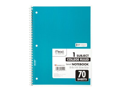 Mead 1-Subject Notebooks, 8" x 10.5", College Ruled, 70 Sheets, Each (MEA05512)