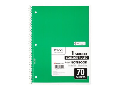 Mead 1-Subject Notebooks, 8" x 10.5", College Ruled, 70 Sheets, Each (MEA05512)
