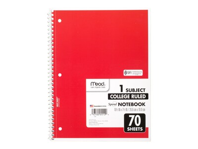 Mead 1-Subject Notebooks, 8" x 10.5", College Ruled, 70 Sheets, Each (MEA05512)