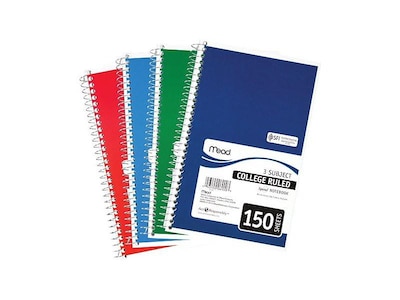 Mead Spiral 3-Subject Notebooks, 5.5 x 9.5, College Ruled, 150 Sheets, Each (06900)