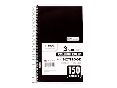 Mead Spiral 3-Subject Notebooks, 5.5" x 9.5", College Ruled, 150 Sheets, Each (06900)