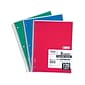 Mead Spiral 3-Subject Notebooks, 8.5" x 11", College Ruled, 120 Sheets, Assorted Colors, Each (06710)