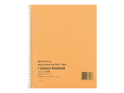 National Brand Brown Board Cover 1-Subject Notebooks, 8 x 10, Narrow Ruled, 80 Sheets, Brown (RED3