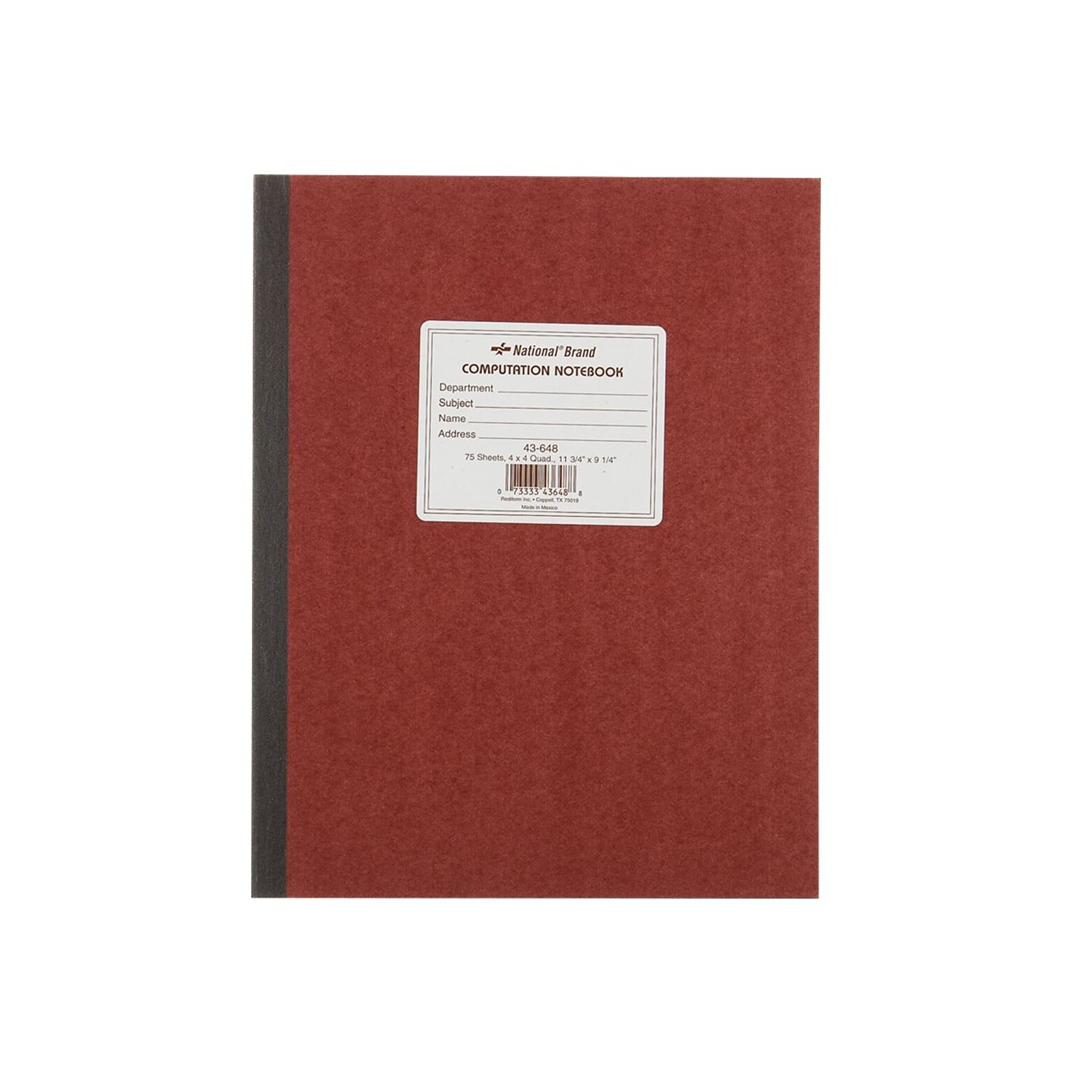 National Brand 1-Subject Computation Notebooks, 9.25 x 11.75, Quad, 75 Sheets, Brown (43648)
