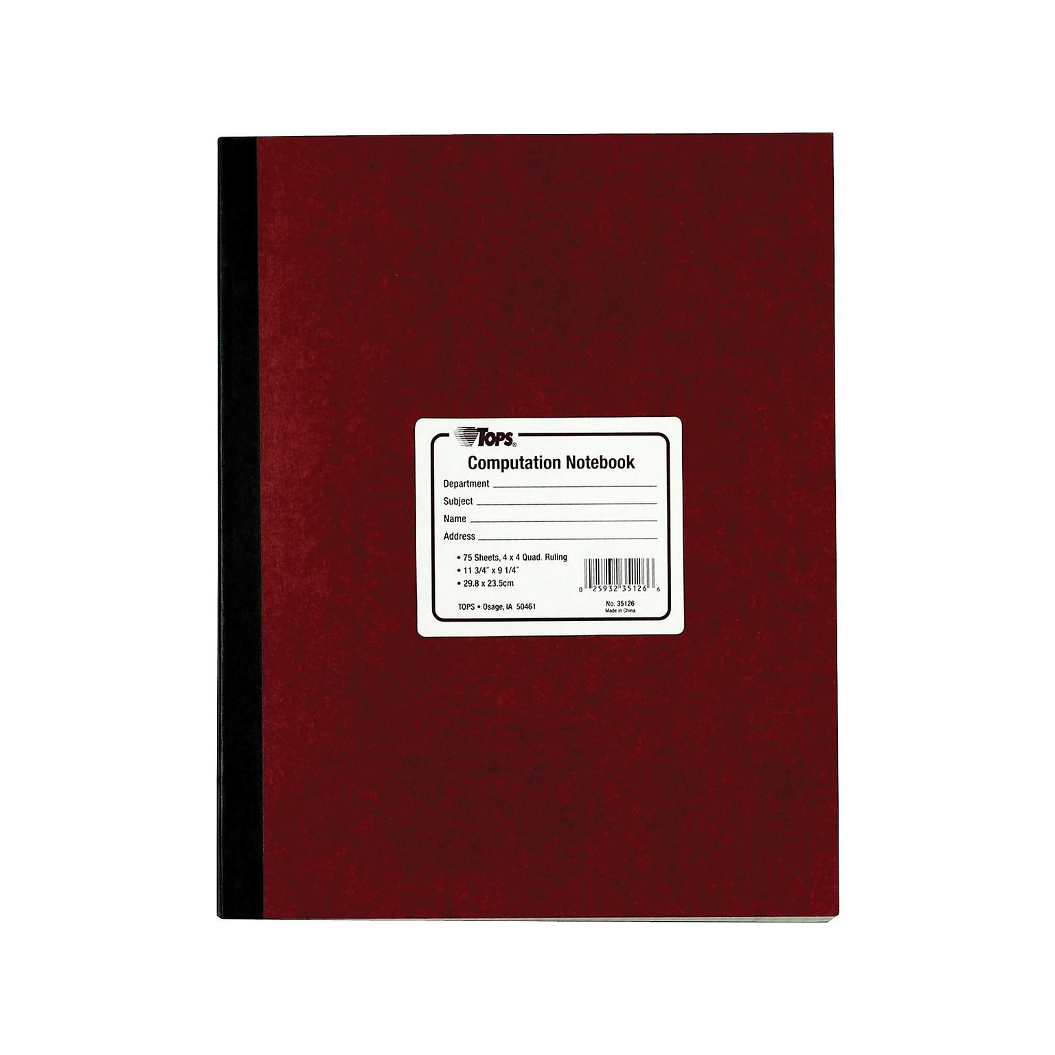 TOPS Computation Notebook, 9.5 x 11.75, Quad Ruled, 75 Sheets, Red (TOP 35126)