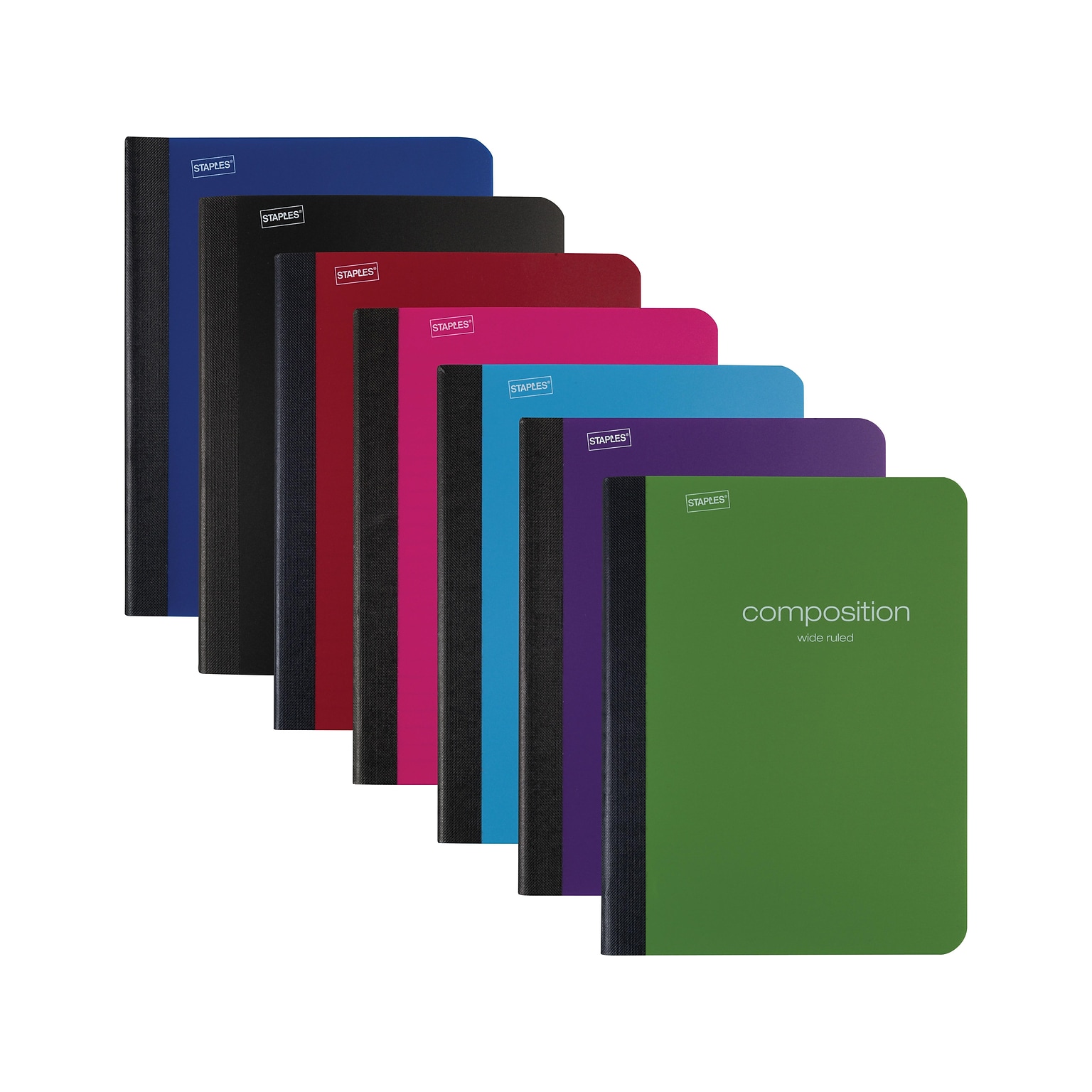 Staples Poly Composition Notebook, 9.75 x 7.5, Wide Ruled, 80 Sheets, Assorted Colors, 24/Carton (41634CT)