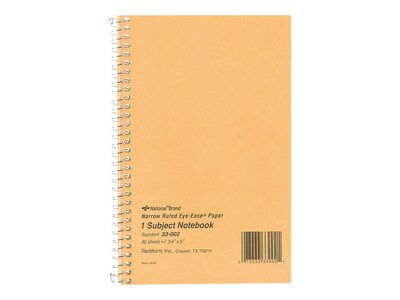 Rediform Brown Board Cover 1-Subject Notebooks, 5" x 7.75", Narrow Ruled, 80 Sheets, Brown (RED33002)