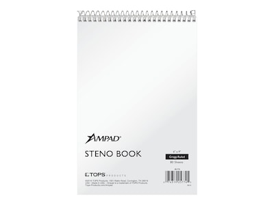 Ampad Steno Pad, 6 x 9, Gregg Ruled, White, 80 Sheets/Pad (TOP 25-774)