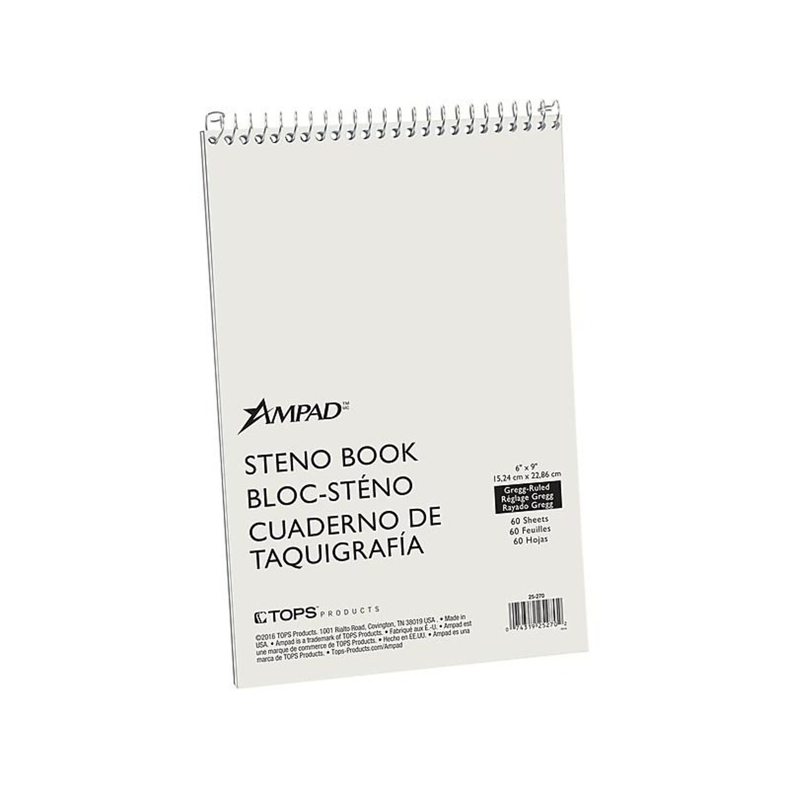 Ampad Steno Pad, 6 x 9, Gregg Ruled, Green, 60 Sheets/Pad (TOP 25-270)