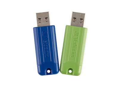 Verbatim PinStripe 16GB USB 3.0 Type A Flash Drive, Blue/Green (VER-99190)