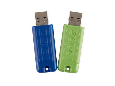 Verbatim PinStripe 16GB USB 3.0 Type A Flash Drive, Blue/Green (VER-99190)