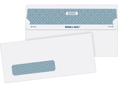 Quality Park Reveal-N-Seal Security Tinted #10 Window Envelope, 4 1/8" x 9 1/2", White Wove, 500/Box (67418)