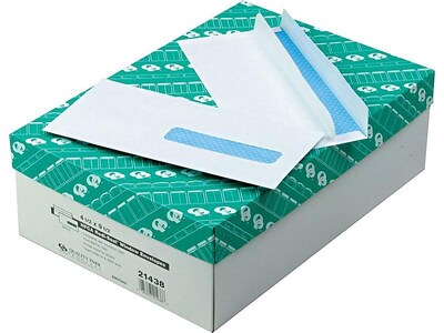 Quality Park Redi-Seal Security Tinted Window Envelope, 4 1/2" x 9 1/2", Woven White, 500/Box (21438)