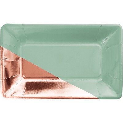 Mint and Rose Gold Foil Rectangular Paper Plates by Elise, 24 Count