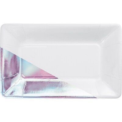 White Iridescent Foil Rectangular Paper Plates by Elise, 24 Count