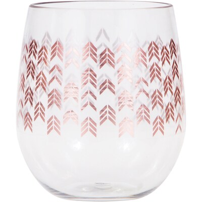 Rose Gold Chevron Plastic Stemless Wine Glasses by Elise, 6 Count