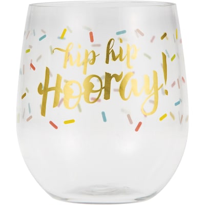 Hip Hip Hooray Plastic Stemless Wine Glasses by Elise, 6 Count