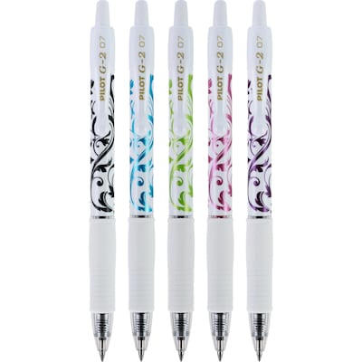 Pilot G2 Fashion Collection Retractable Gel Pens, Fine Point, Assorted Ink, 5/Pack (31392)