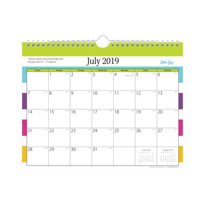 2019-2020 Blue Sky 11 x 8.75 Wall Calendar, Teacher Stripes (105647-A20)