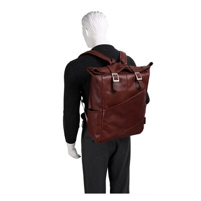 Mcklein Leather Dual Access Laptop Backpack, Kennedy, Pebble Grain Calfskin Leather, Brown (88734)