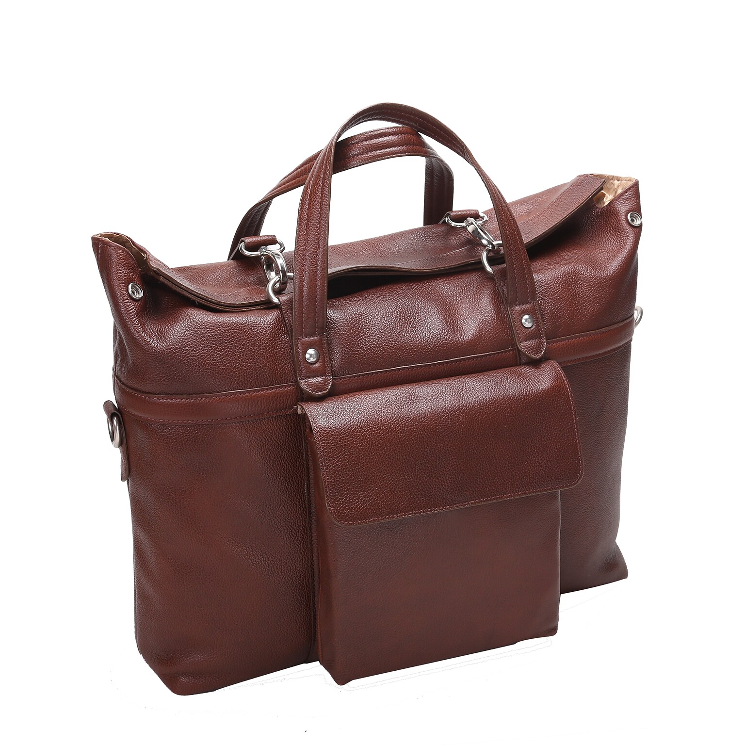 Mcklein Leather Roll Top Laptop Briefcase, Edgefield, Pebble Grain Calfskin Leather, Brown (88754)