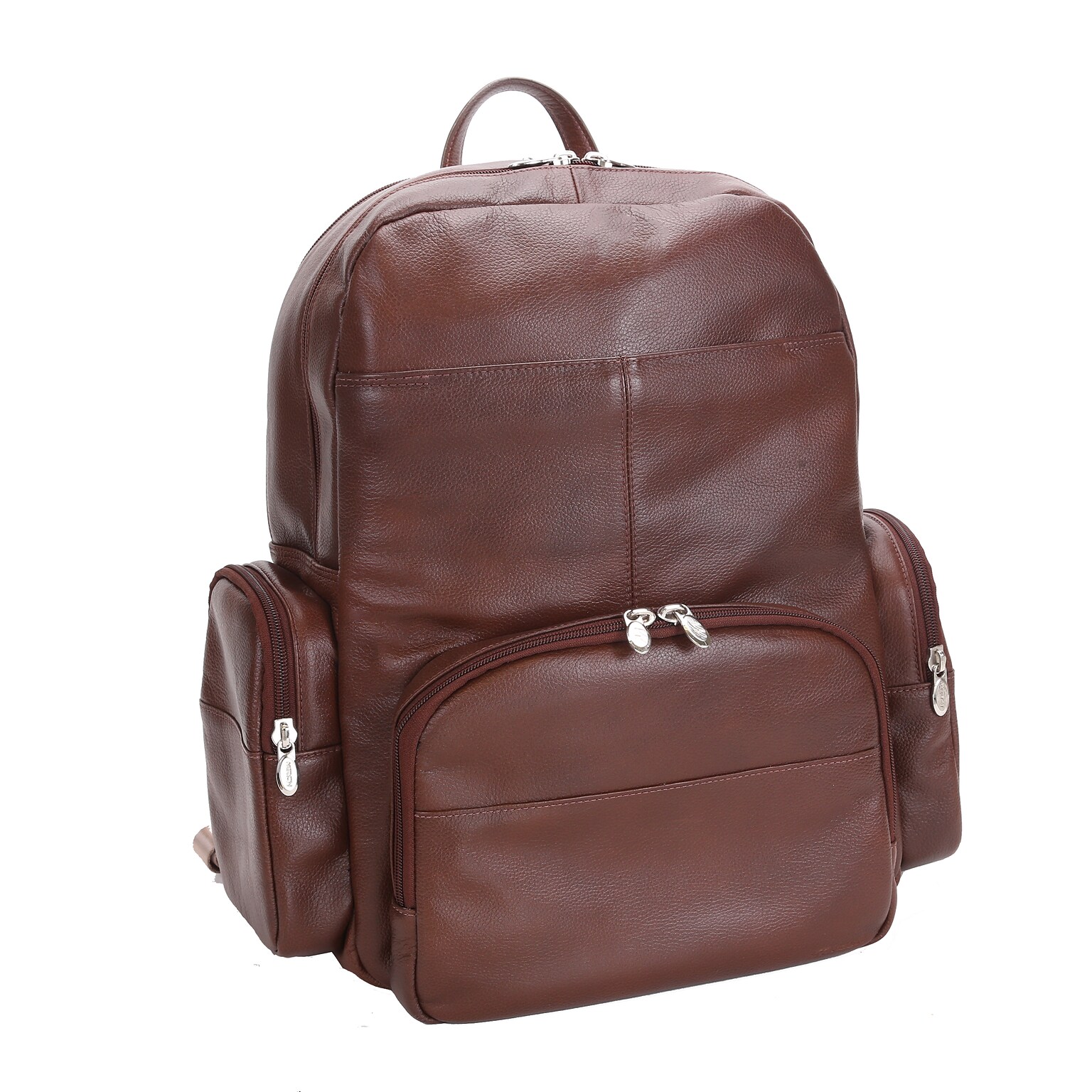 Mcklein Leather Dual Compartment Laptop Backpack, Cumberland, Pebble Grain Calfskin Leather, Brown (88364)