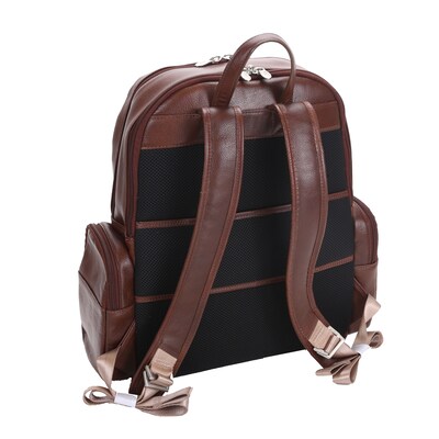 Mcklein Leather Dual Compartment Laptop Backpack, Cumberland, Pebble Grain Calfskin Leather, Brown (88364)