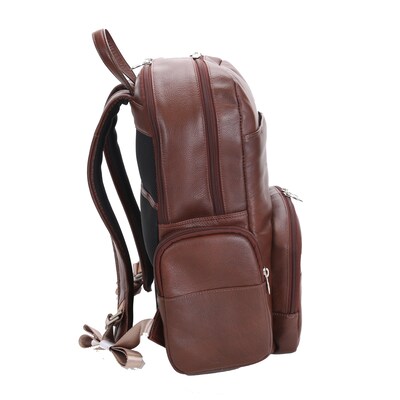 Mcklein Leather Dual Compartment Laptop Backpack, Cumberland, Pebble Grain Calfskin Leather, Brown (88364)