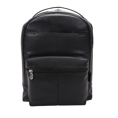 Mcklein Leather Dual Compartment Laptop Backpack, Parker, Pebble Grain Calfskin Leather, Black (88555)