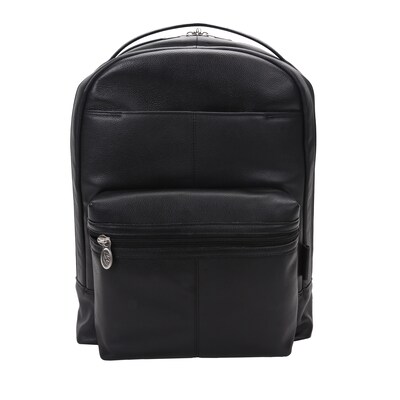 Mcklein Leather Dual Compartment Laptop Backpack, Parker, Pebble Grain Calfskin Leather, Black (88555)