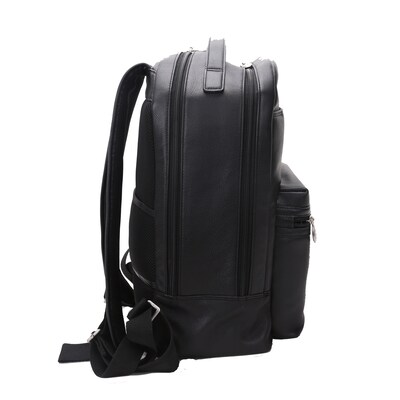 Mcklein Leather Dual Compartment Laptop Backpack, Parker, Pebble Grain Calfskin Leather, Black (88555)