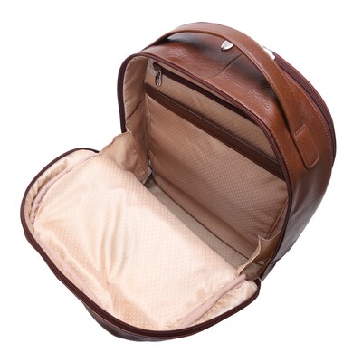 Mcklein Leather Dual Compartment Laptop Backpack, Parker, Pebble Grain Calfskin Leather, Brown (88554)