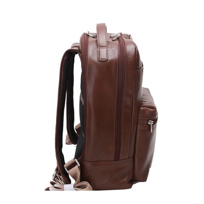 Mcklein Leather Dual Compartment Laptop Backpack, Parker, Pebble Grain Calfskin Leather, Brown (88554)