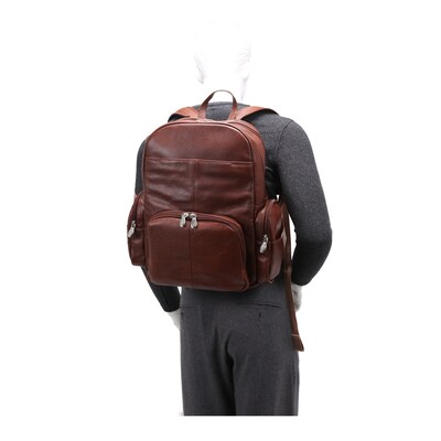 Mcklein Leather Dual Compartment Laptop Backpack, Cumberland, Pebble Grain Calfskin Leather, Brown (88364)