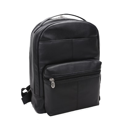 Mcklein Leather Dual Compartment Laptop Backpack, Parker, Pebble Grain Calfskin Leather, Black (8855