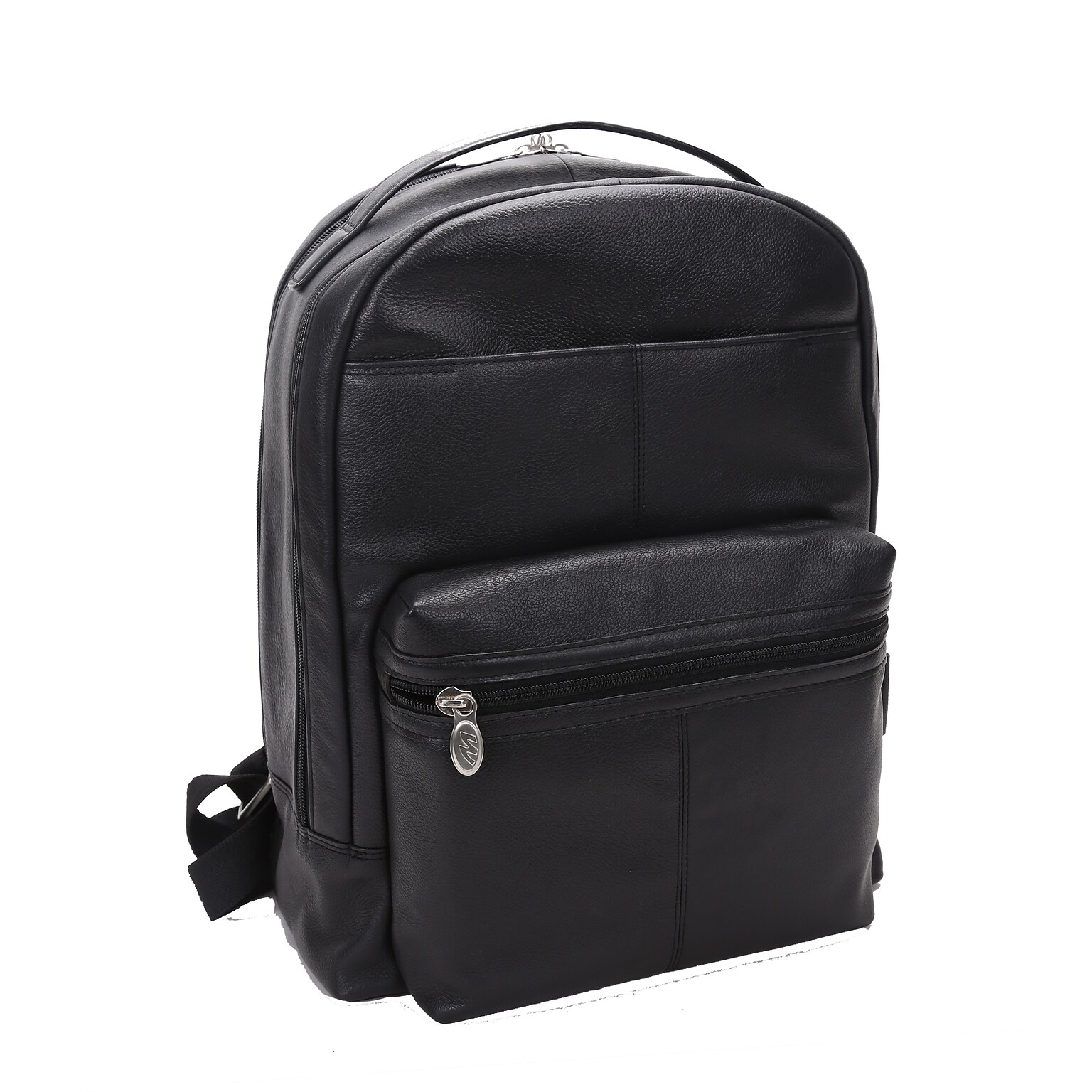 Mcklein Leather Dual Compartment Laptop Backpack, Parker, Pebble Grain Calfskin Leather, Black (88555)