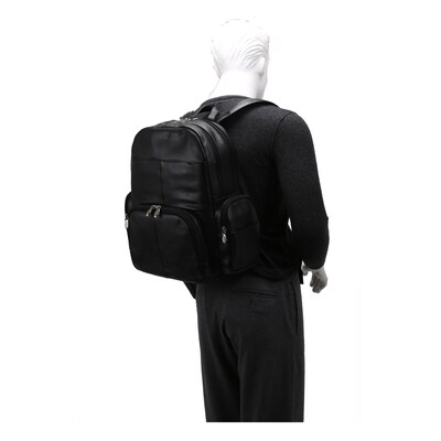 Mcklein Leather Dual Compartment Laptop Backpack, Parker, Pebble Grain Calfskin Leather, Black (88555)