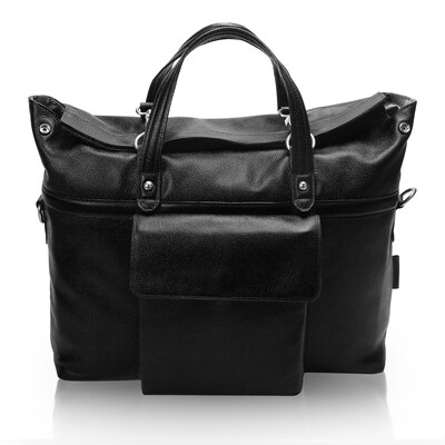 Mcklein Leather Roll Top Laptop Briefcase, Edgefield, Pebble Grain Calfskin Leather, Black (88755)