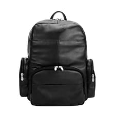 Mcklein Leather Dual Compartment Laptop Backpack, Cumberland, Pebble Grain Calfskin Leather, Black (