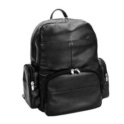 Mcklein Leather Dual Compartment Laptop Backpack, Cumberland, Pebble Grain Calfskin Leather, Black (88365)