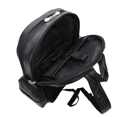 Mcklein Leather Dual Compartment Laptop Backpack, Cumberland, Pebble Grain Calfskin Leather, Black (88365)